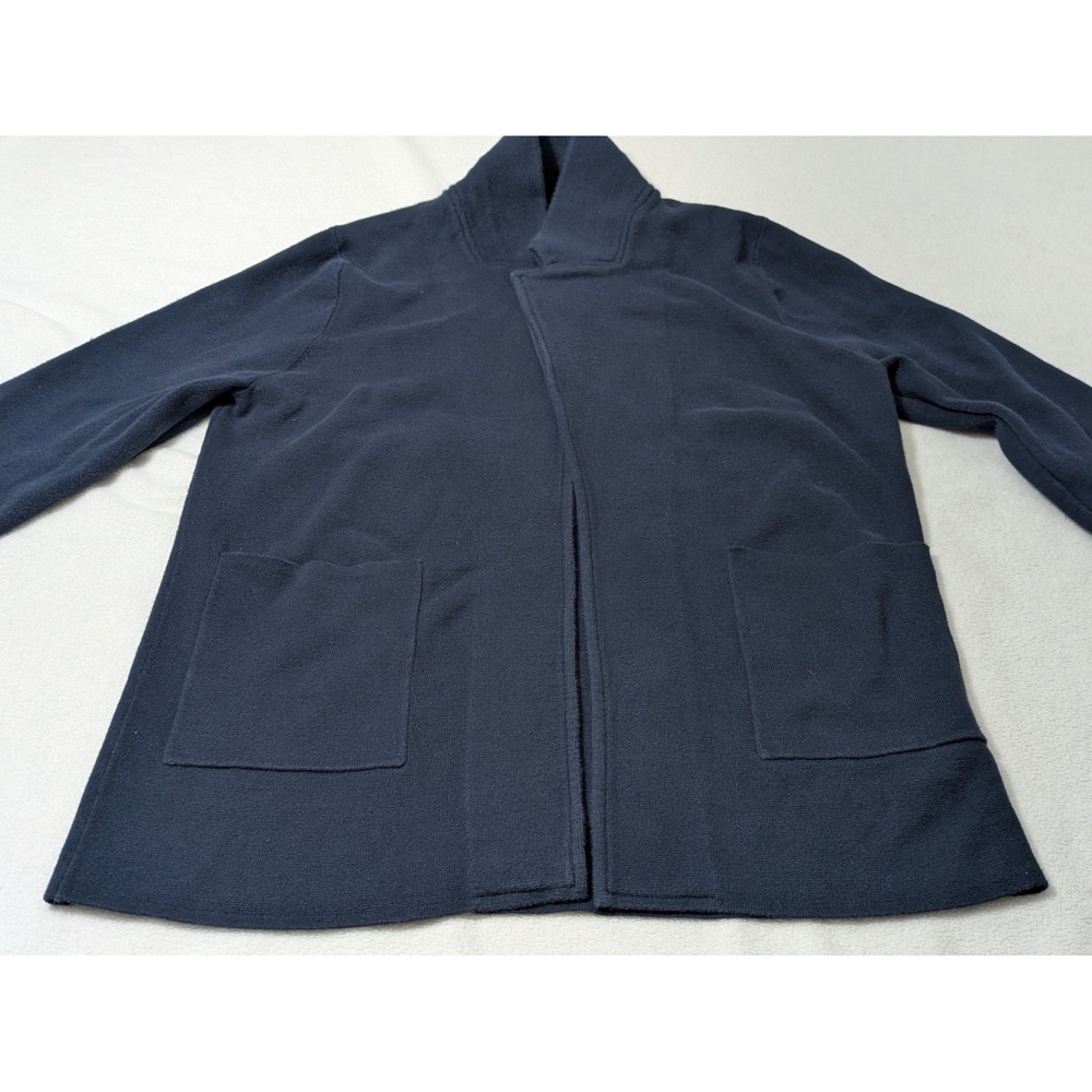Quince Knit Blazer Womens S Navy Blue Organic Cotton Open Front Longline
